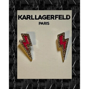 Karl Lagerfeld Paris Silver-Tone Pave Pink Fuchsia Lightning Bolt Stud Earrings